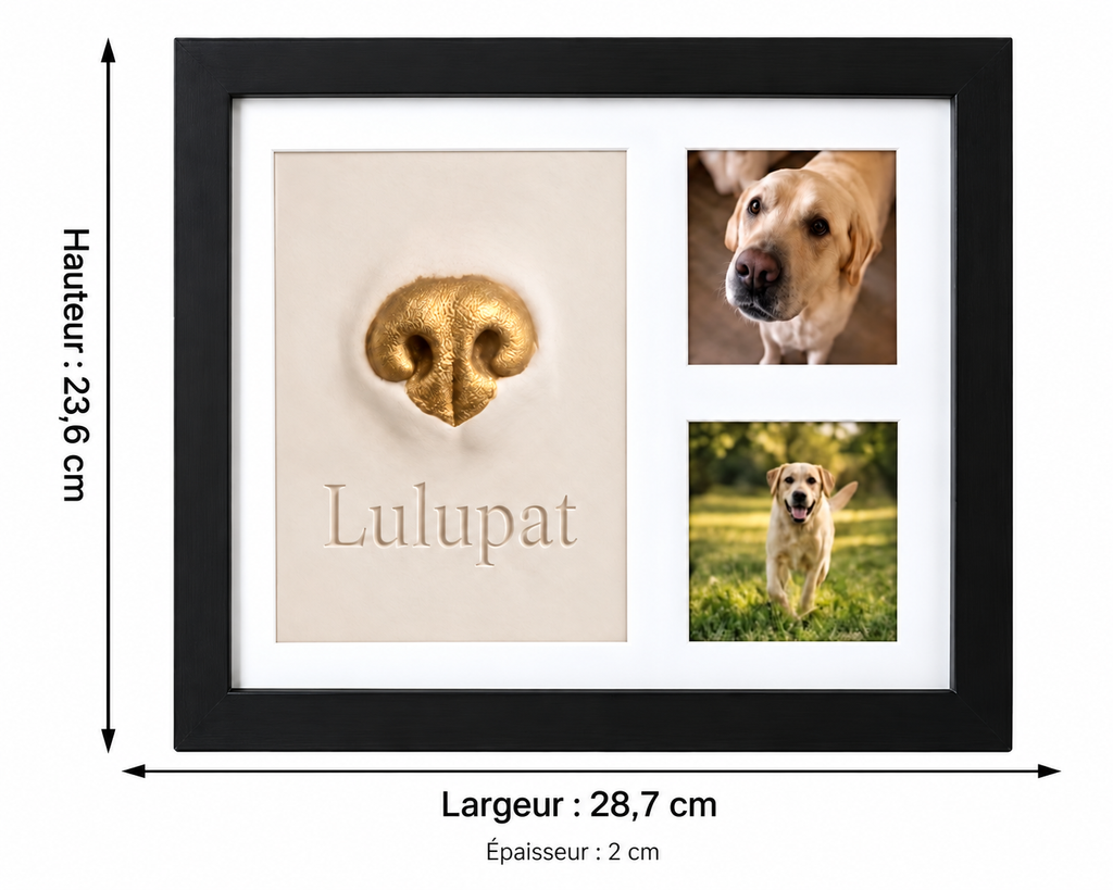 Kit empreinte de nez pour chien ou chat avec cadre en bois noir, dimensions 23,6 x 28,7 cm (illustration)