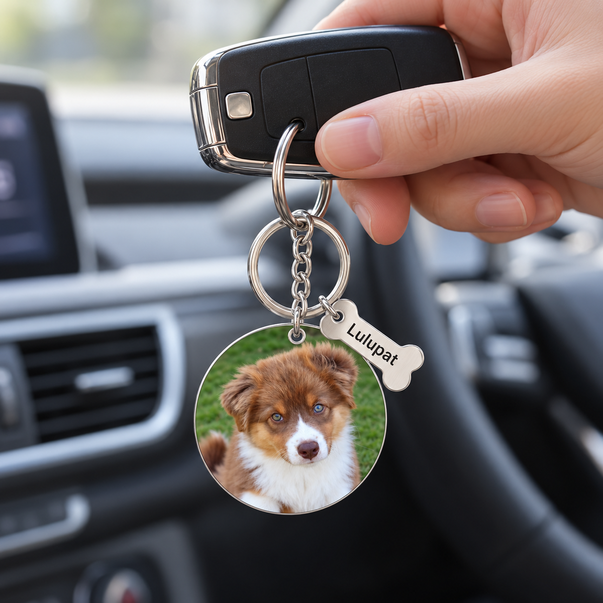 Porte-clés photo personnalisé pour chien ou chat, acier inoxydable
