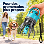 Ramasse-crottes à pince pour chien avec distributeur de sacs intégré