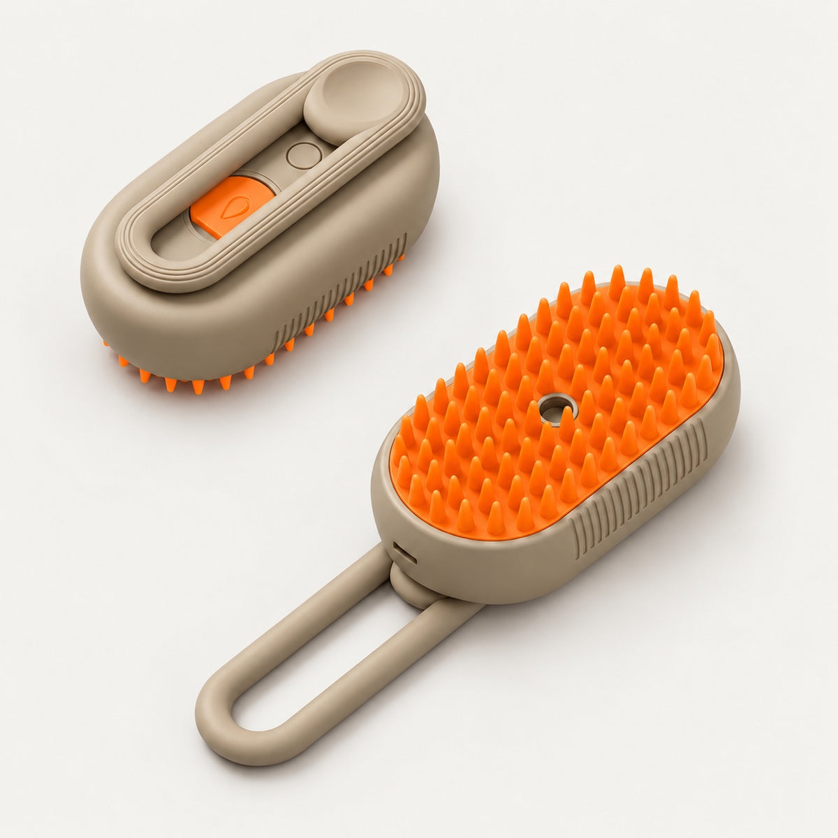 Brosse beige à picots orange, deux vues