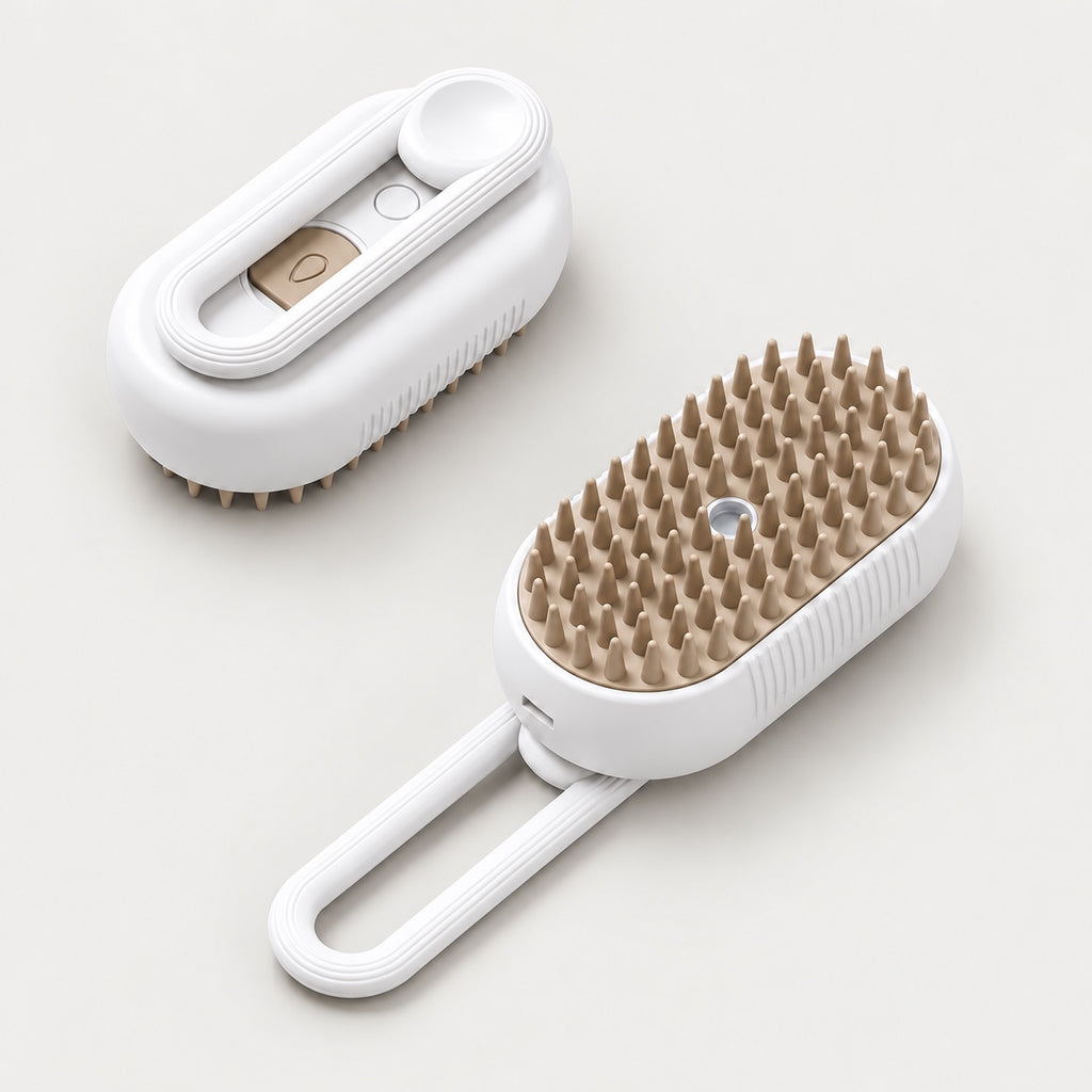 Brosse à brumisation blanche, poignée repliée et déployée