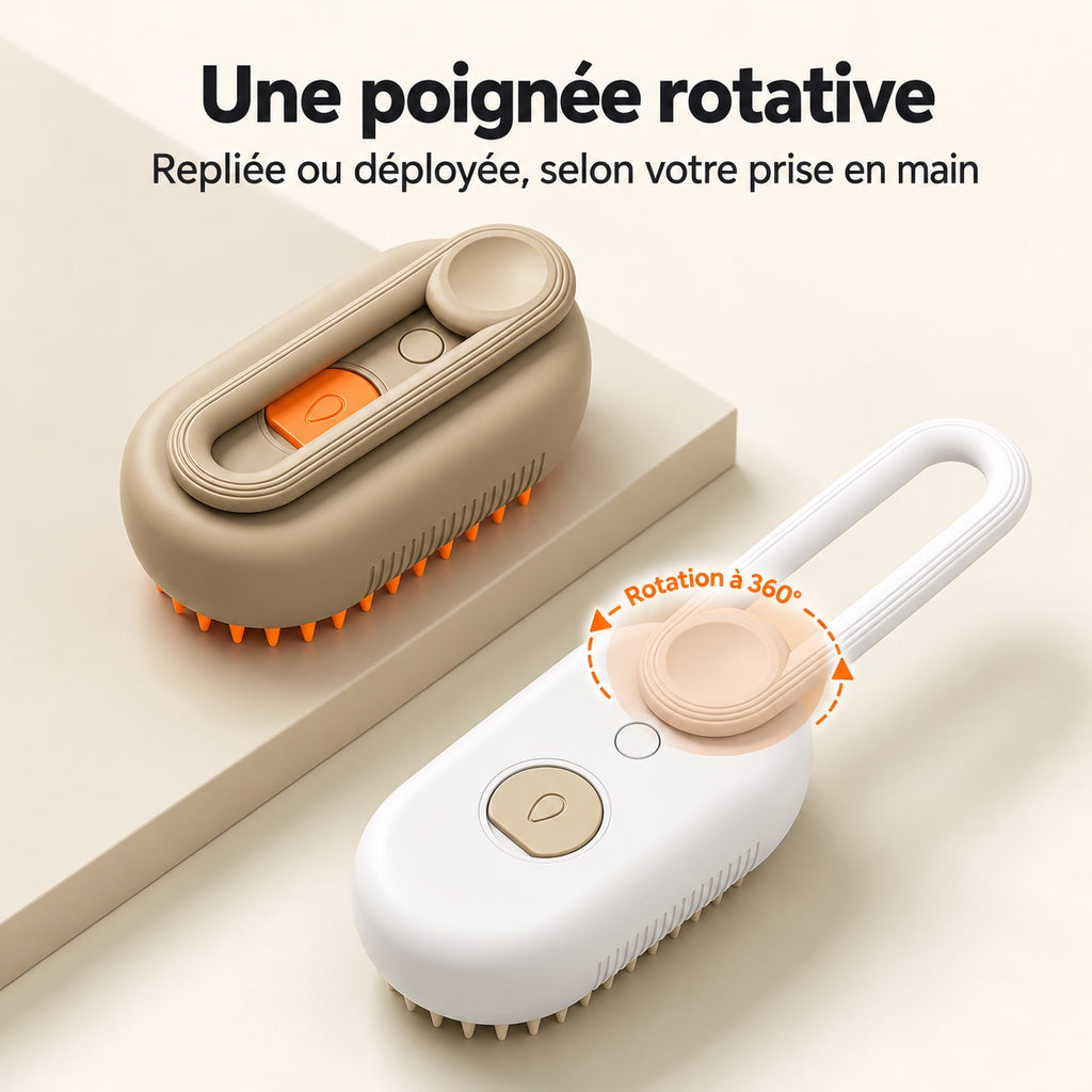 Poignée de la brosse en position repliée et déployée