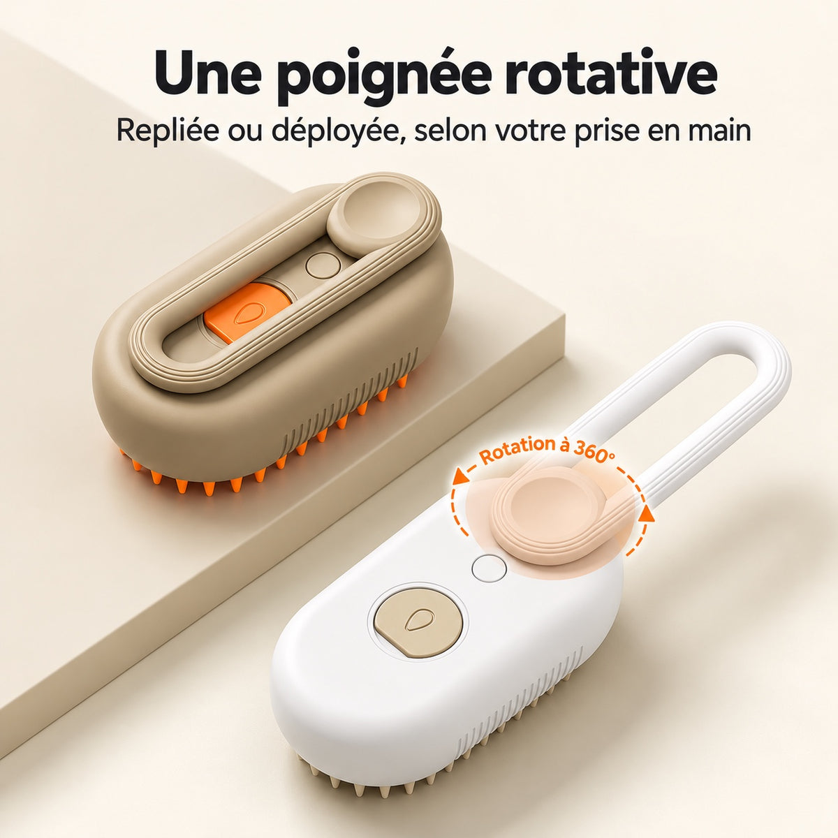 Poignée de la brosse en position repliée et déployée