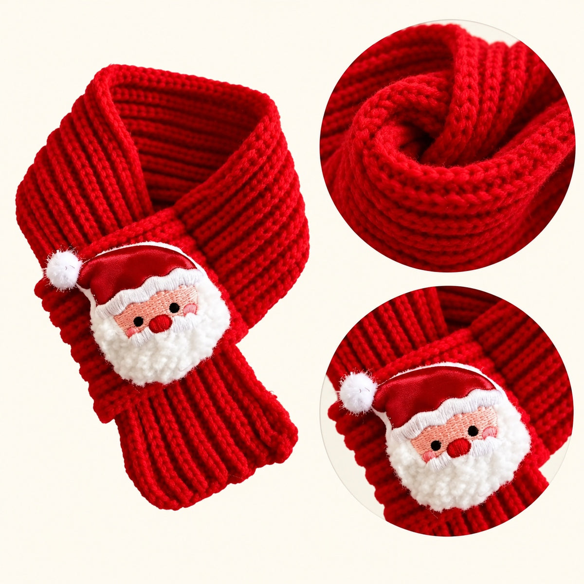 Écharpe de Noël rouge en maille pour chat et petit chien, motif Père Noël et détails