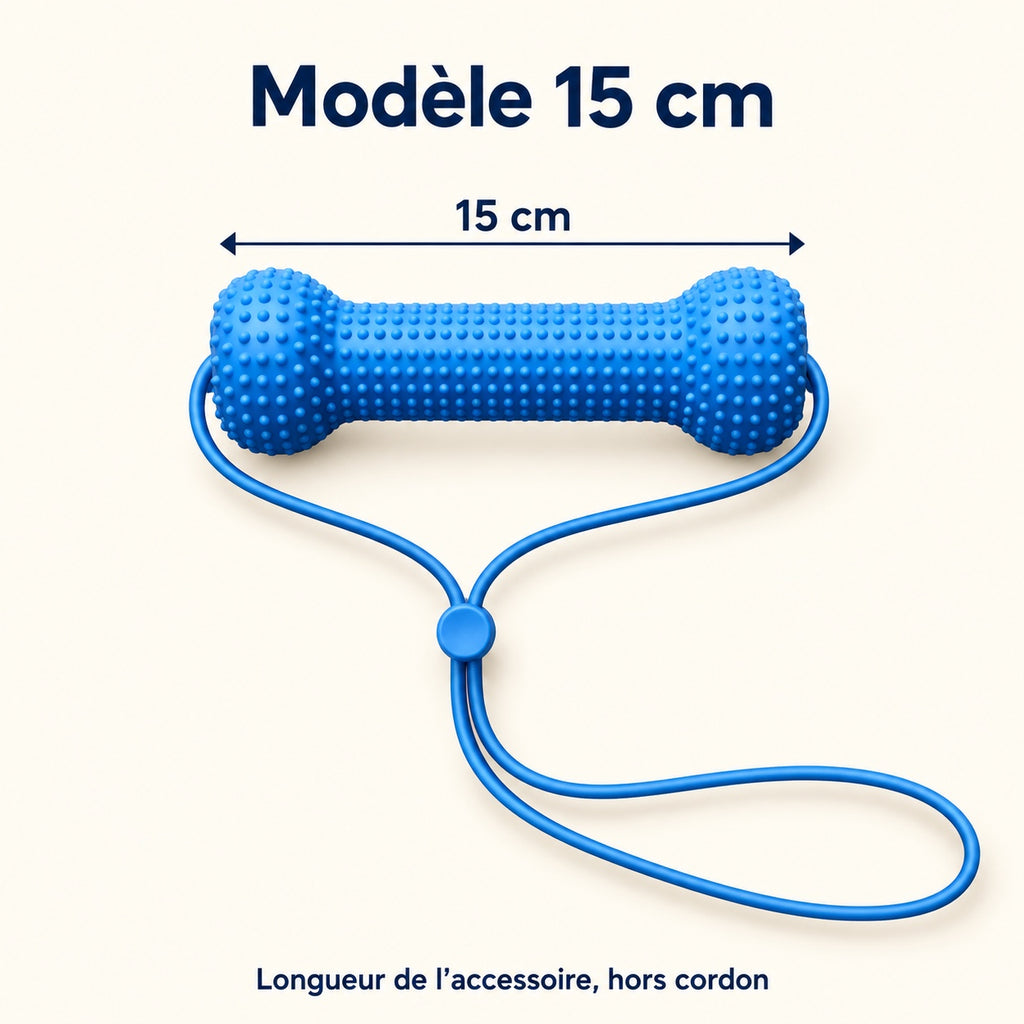 Modèle 15 cm : longueur de l’accessoire de mastication, hors cordon
